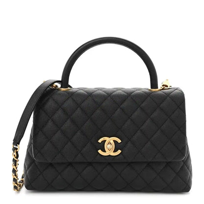 Chanel Caviar Quilted Small Coco Handle Flap Bag Black - NEESTRA