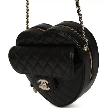 Chanel CC In Love Large Heart Bag in Black Lambskin - NEESTRA