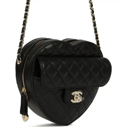 Chanel CC In Love Large Heart Bag in Black Lambskin - NEESTRA