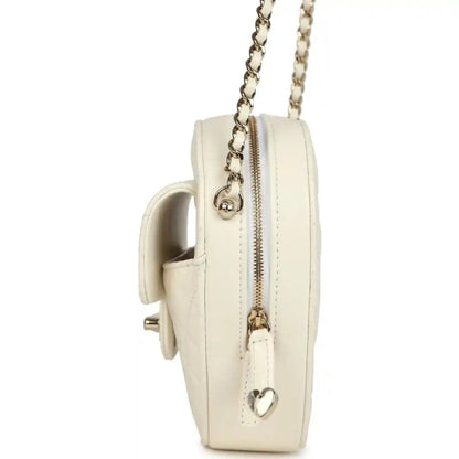 Chanel CC In Love Large Heart Bag White Lambskin Gold Hardware - NEESTRA