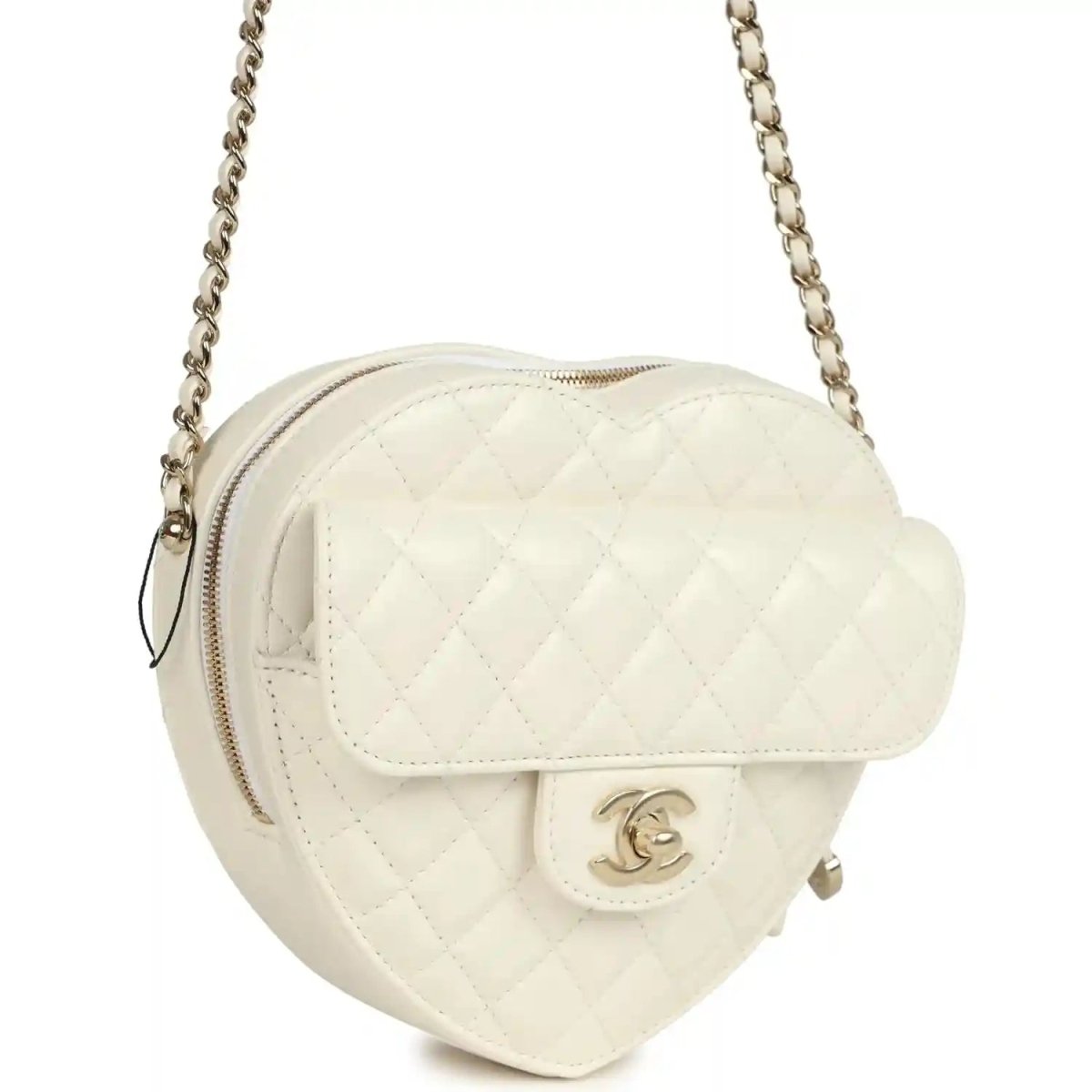 Chanel CC In Love Large Heart Bag White Lambskin Gold Hardware - NEESTRA