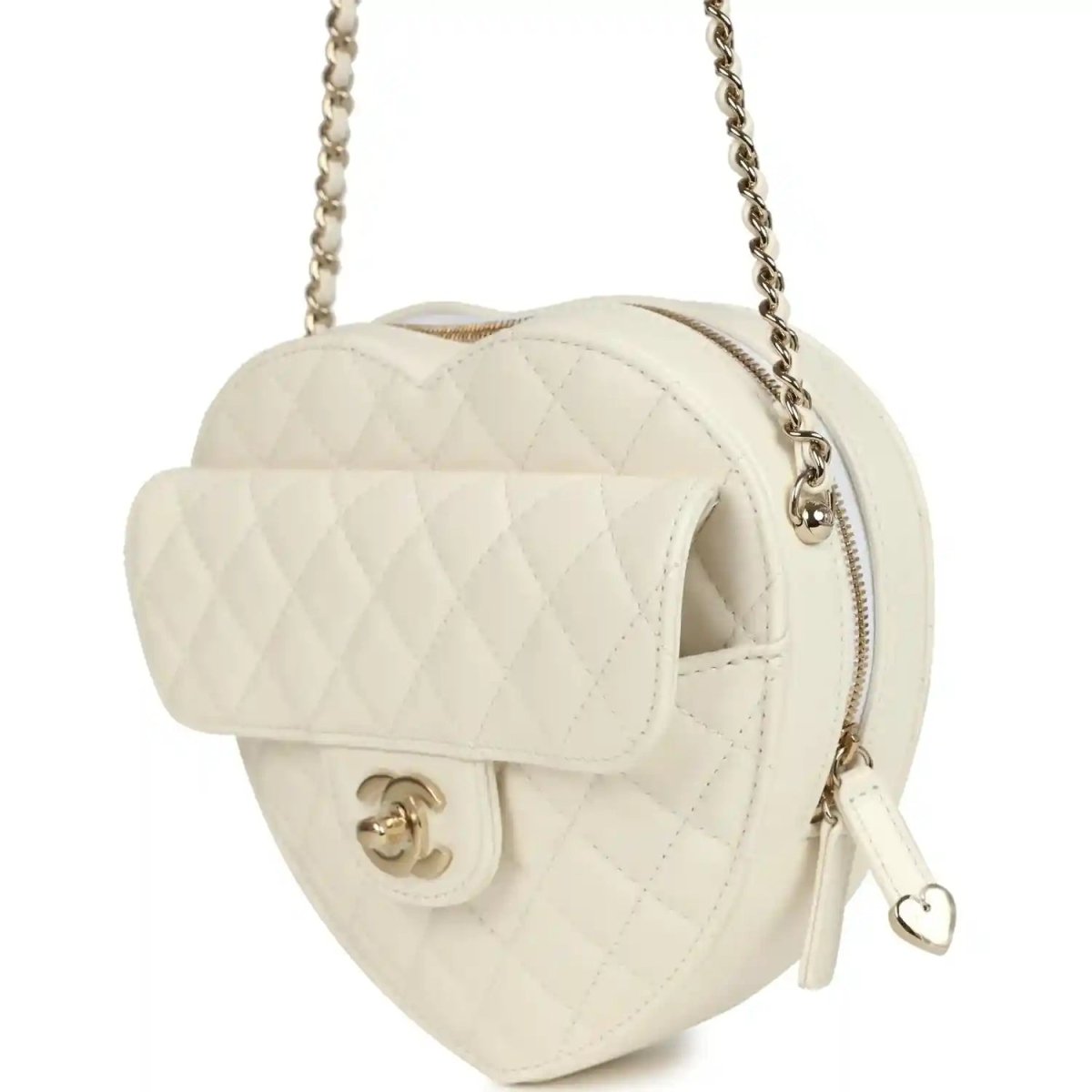 Chanel CC In Love Large Heart Bag White Lambskin Gold Hardware - NEESTRA
