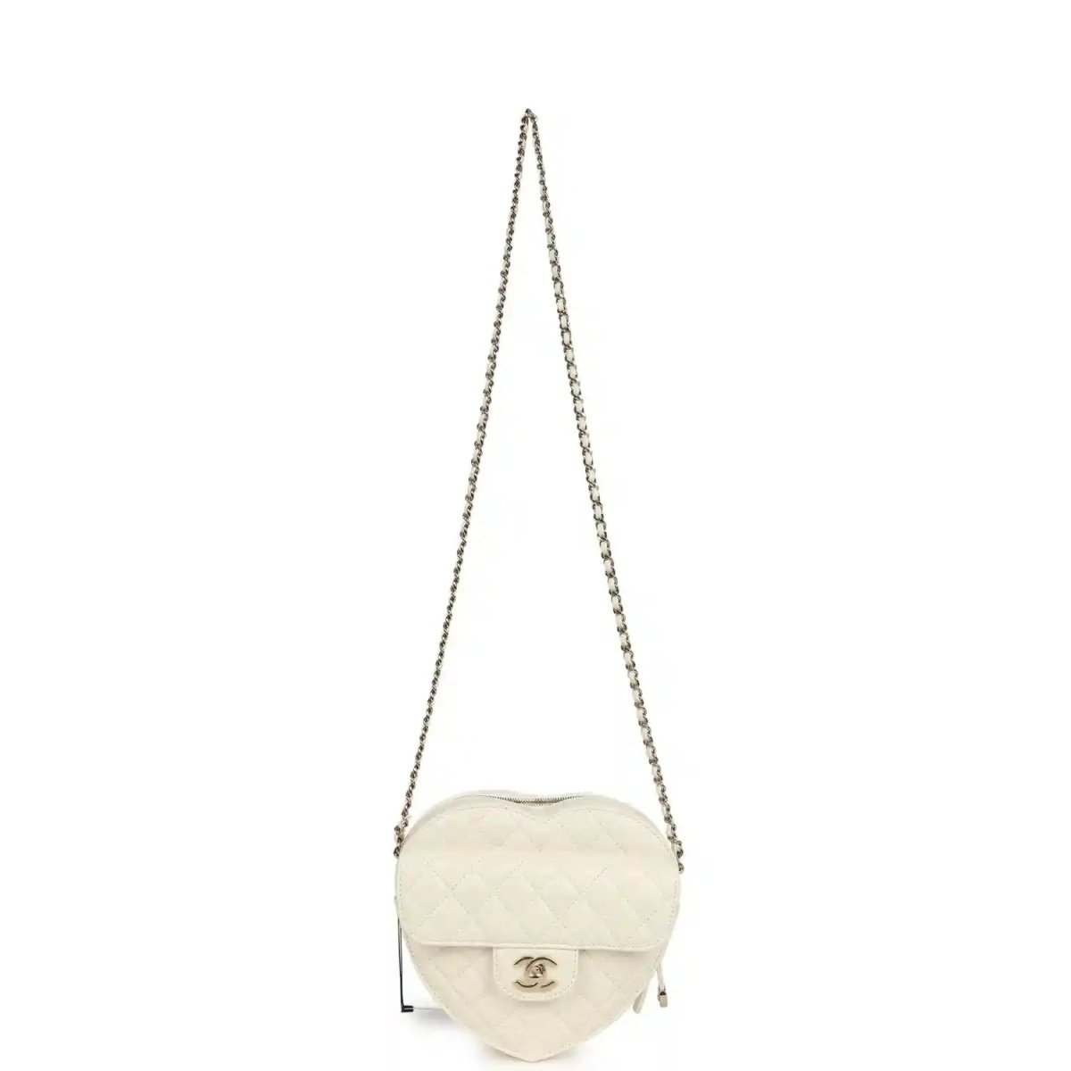 Chanel CC In Love Large Heart Bag White Lambskin Gold Hardware - NEESTRA
