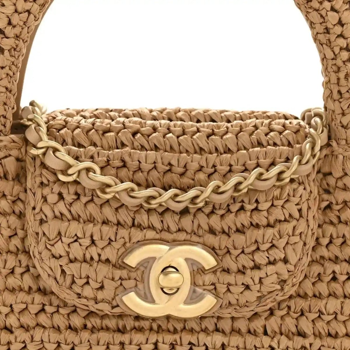 Chanel Dark Beige Braided Raffia Nano Kelly Flap Bag - NEESTRA