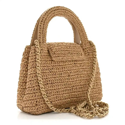 Chanel Dark Beige Braided Raffia Nano Kelly Flap Bag - NEESTRA
