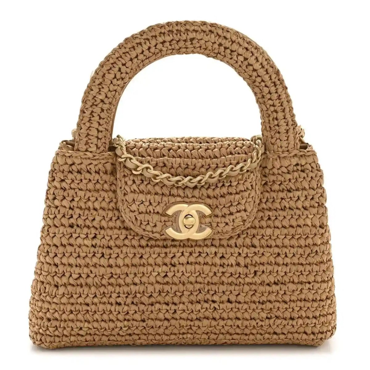 Chanel Dark Beige Braided Raffia Nano Kelly Flap Bag - NEESTRA