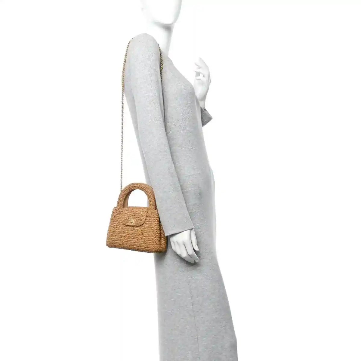 Chanel Dark Beige Braided Raffia Nano Kelly Flap Bag - NEESTRA