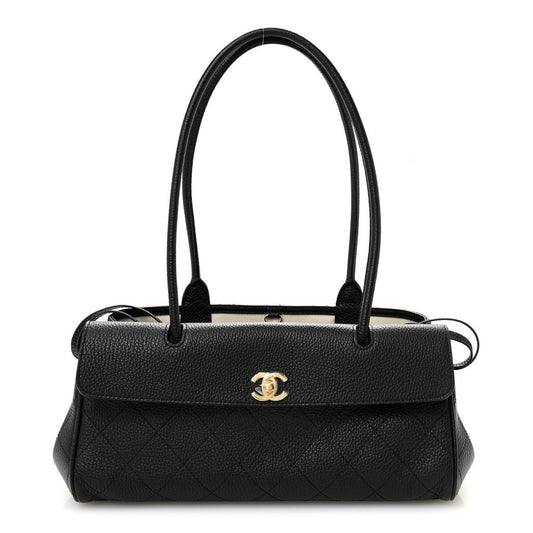 Chanel Grained Calfskin Stitched Urban Essentials Small Shopping Bag Black - NEESTRA