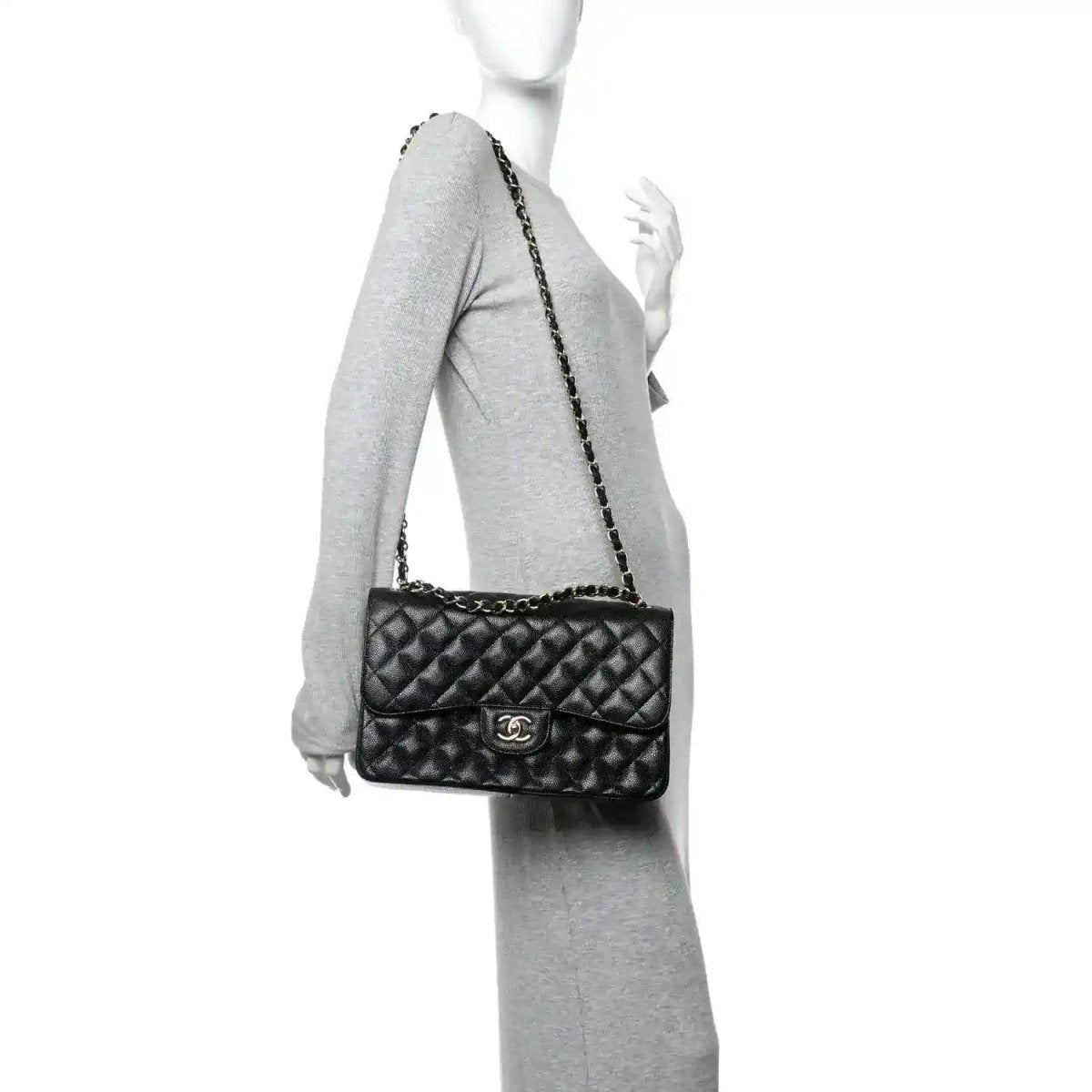 Chanel Jumbo Double Flap Bag in Black Caviar Leather - NEESTRA