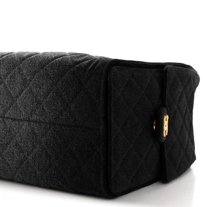 Chanel Medium Quilted Washed Denim 25 Shoulder Bag Black - NEESTRA