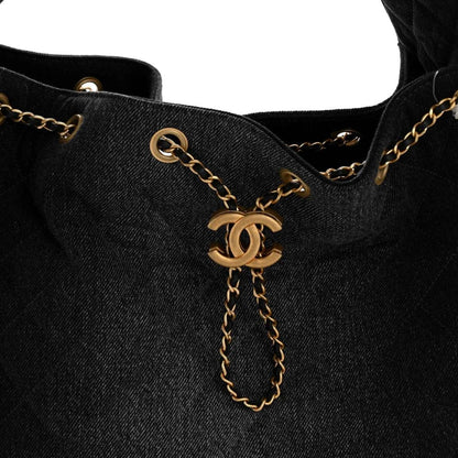 Chanel Medium Quilted Washed Denim 25 Shoulder Bag Black - NEESTRA