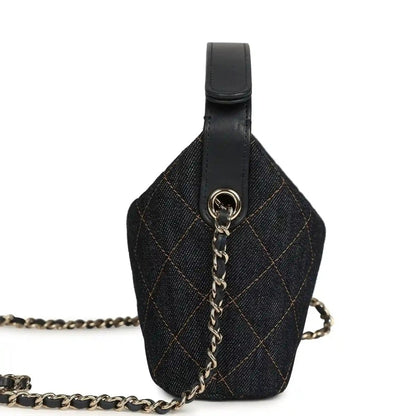 Chanel Mini Hobo Pouch in Dark Blue Denim Gold Hardware - NEESTRA