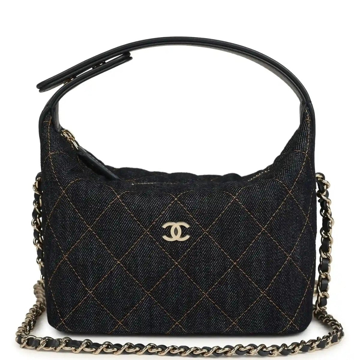 Chanel Mini Hobo Pouch in Dark Blue Denim Gold Hardware - NEESTRA