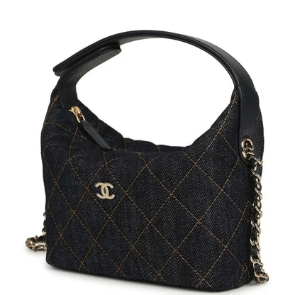 Chanel Mini Hobo Pouch in Dark Blue Denim Gold Hardware - NEESTRA