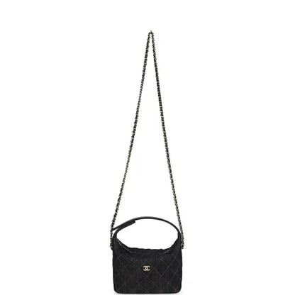 Chanel Mini Hobo Pouch in Dark Blue Denim Gold Hardware - NEESTRA