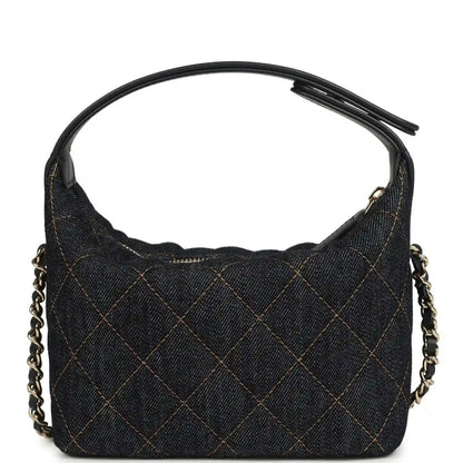 Chanel Mini Hobo Pouch in Dark Blue Denim Gold Hardware - NEESTRA