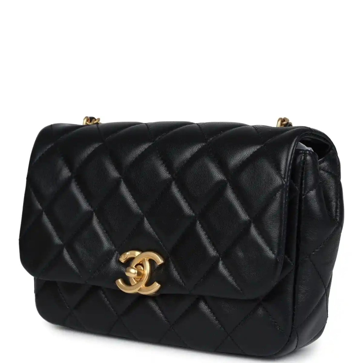Chanel Mini Pearly Chain Flap Bag in Black Lambskin Leather - NEESTRA