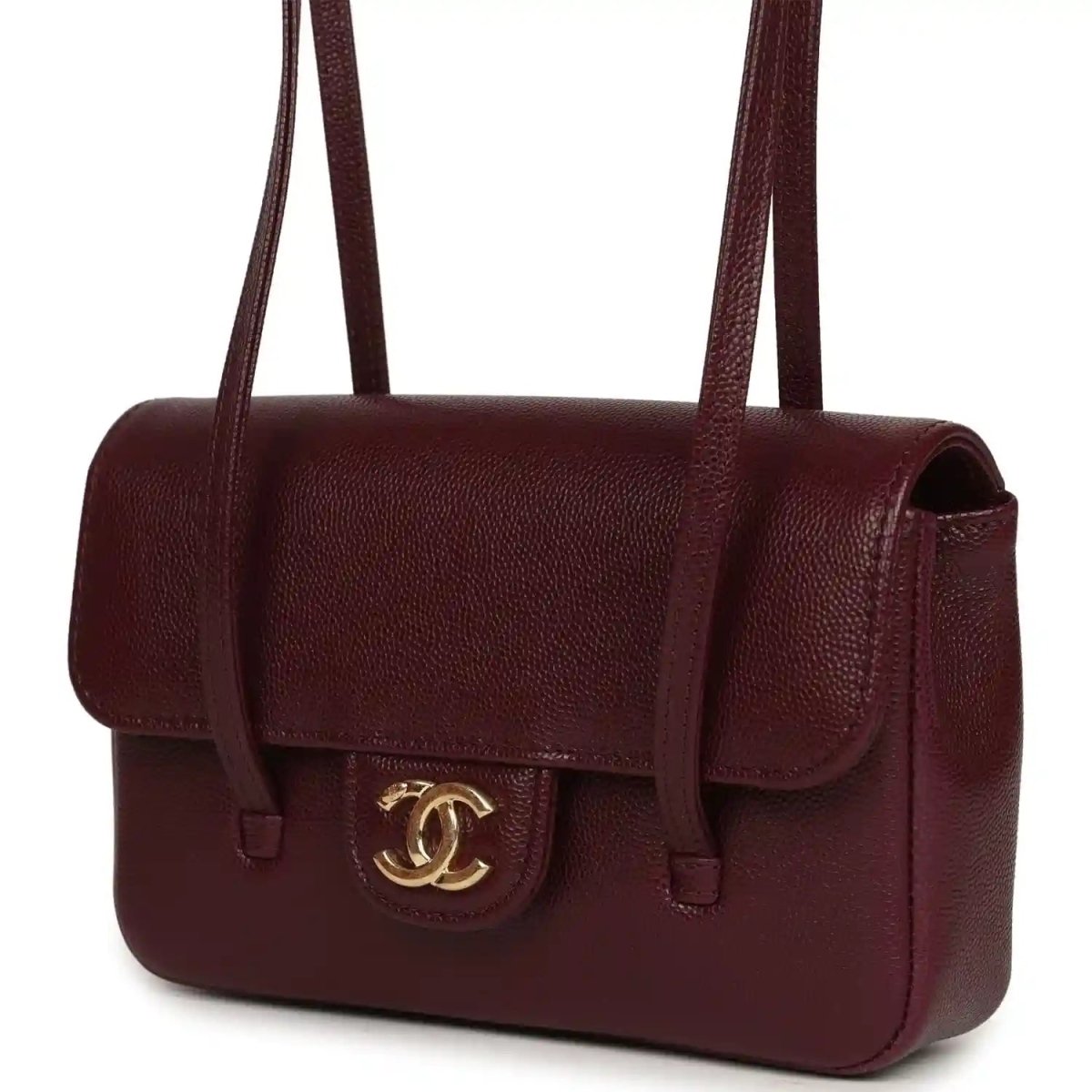 Chanel Mini Preppy Coco Clutch Dark Burgundy Shiny Caviar Leather - NEESTRA