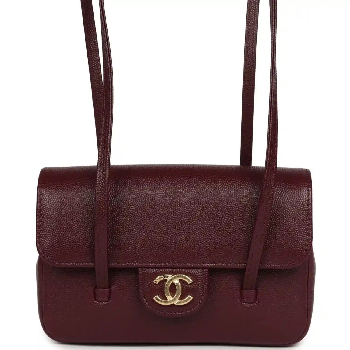 Chanel Mini Preppy Coco Clutch Dark Burgundy Shiny Caviar Leather - NEESTRA