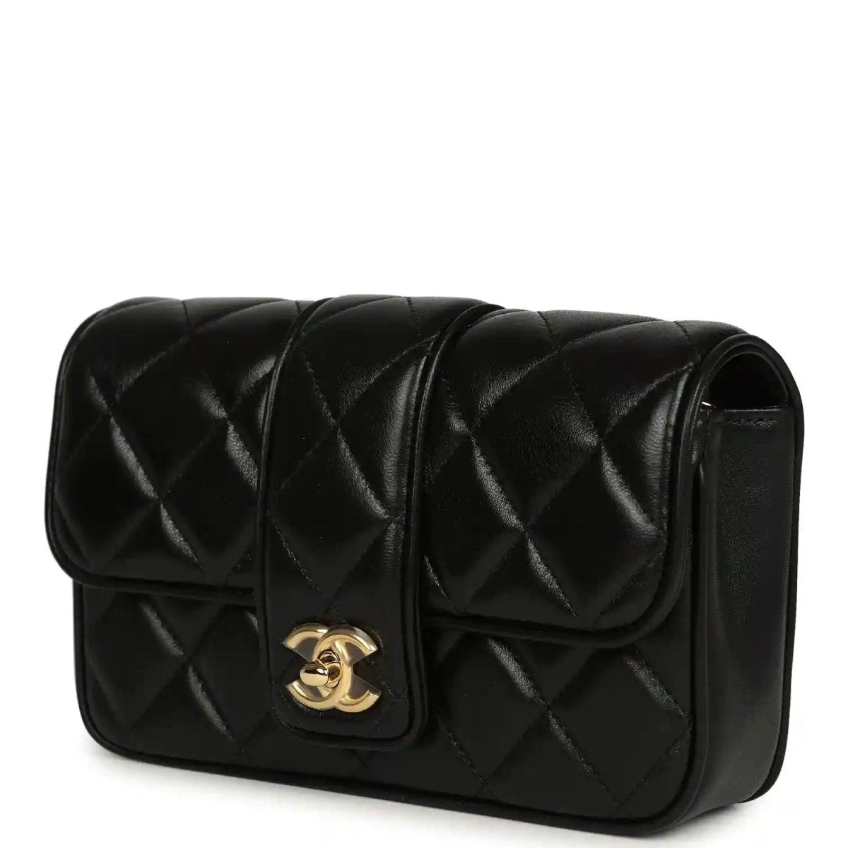 Chanel Mini Tab Flap Bag in Black Lambskin Gold Hardware - NEESTRA
