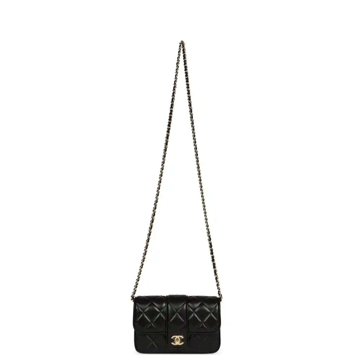 Chanel Mini Tab Flap Bag in Black Lambskin Gold Hardware - NEESTRA