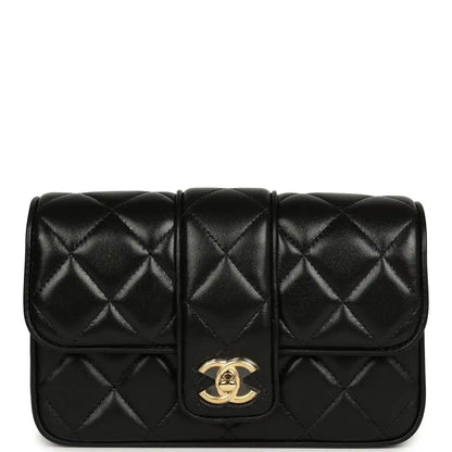 Chanel Mini Tab Flap Bag in Black Lambskin Gold Hardware - NEESTRA