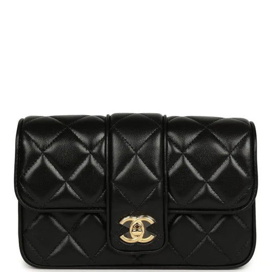 Chanel Mini Tab Flap Bag in Black Lambskin Gold Hardware - NEESTRA