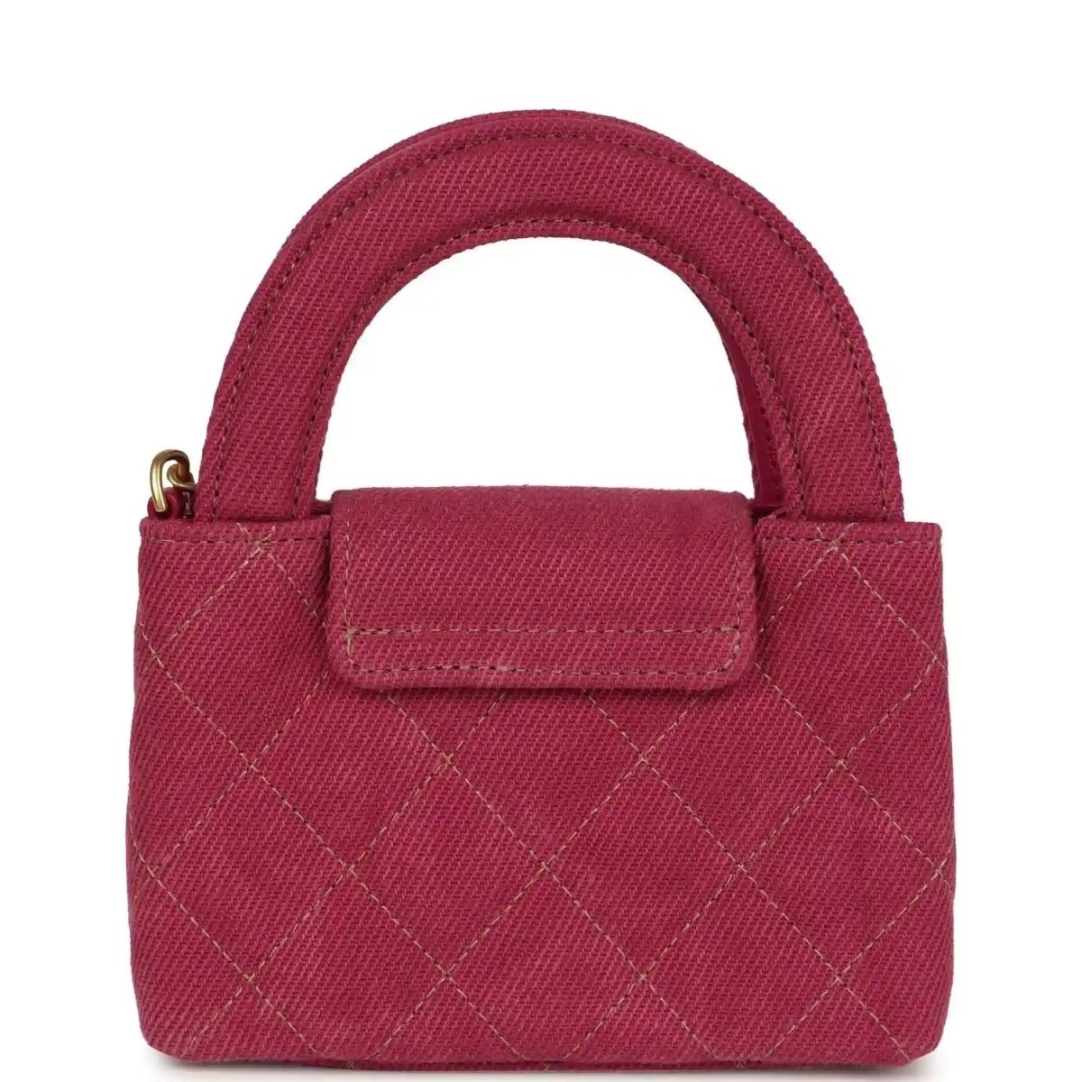 Chanel Nano Kelly Shopper in Fuchsia Washed Denim Brushed Gold - NEESTRA
