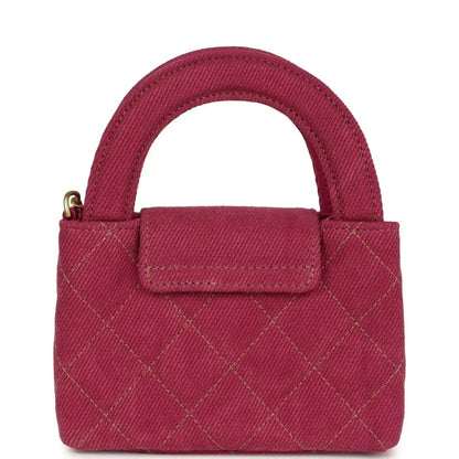 Chanel Nano Kelly Shopper in Fuchsia Washed Denim Brushed Gold - NEESTRA