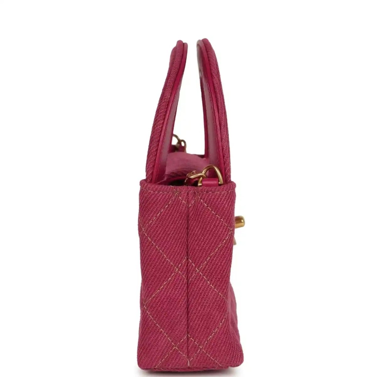 Chanel Nano Kelly Shopper in Fuchsia Washed Denim Brushed Gold - NEESTRA