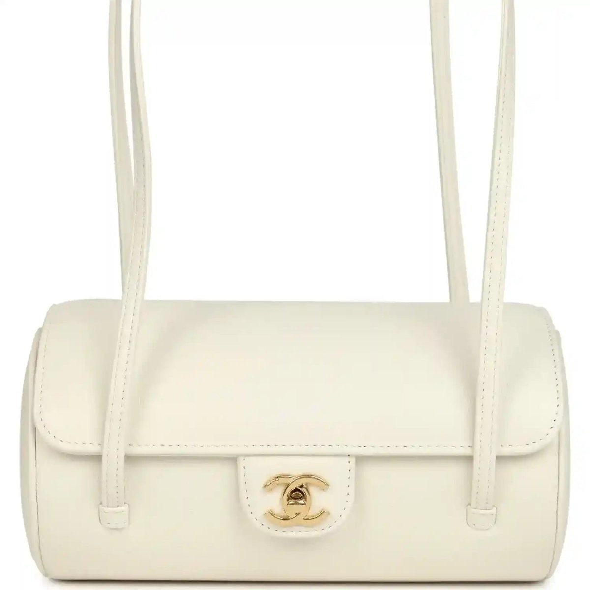Chanel Preppy Coco Bowling Bag in White Shiny Caviar Leather - NEESTRA