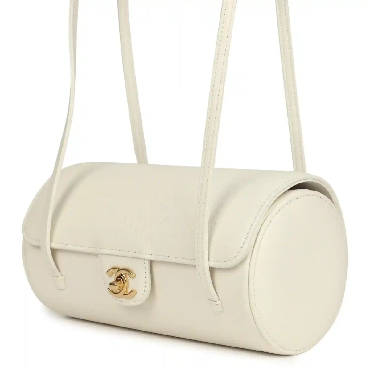 Chanel Preppy Coco Bowling Bag in White Shiny Caviar Leather - NEESTRA
