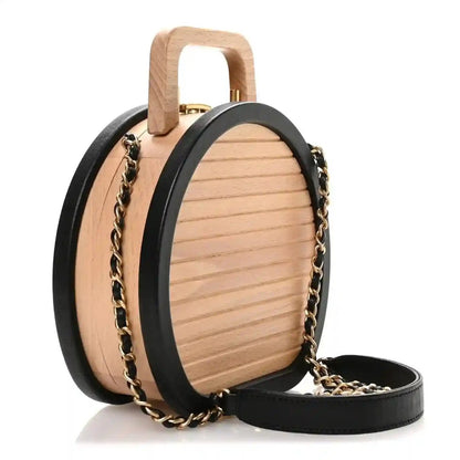 Chanel Round CC Vanity Case in Black Beech Wood Lambskin - NEESTRA