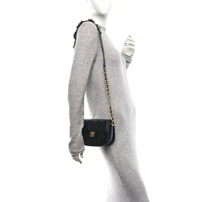 Chanel Shiny Calfskin Quilted Buckle Moon Messenger Bag Black - NEESTRA