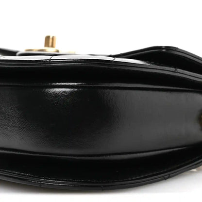 Chanel Shiny Calfskin Quilted Buckle Moon Messenger Bag Black - NEESTRA