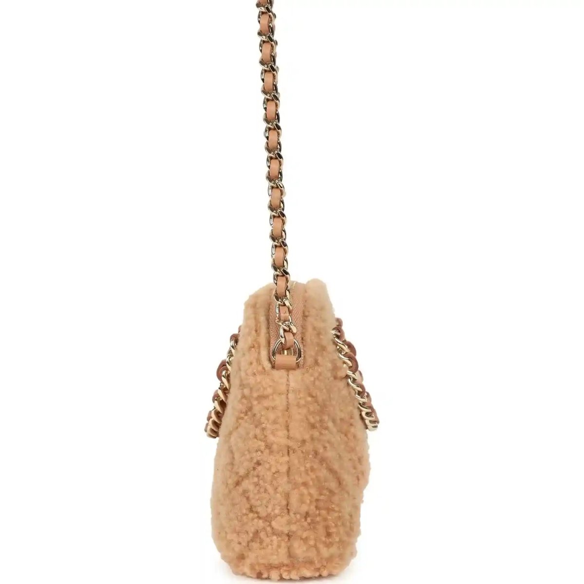 Chanel Small Coco Crossbody Bag in Beige Shearling Gold Hardware - NEESTRA
