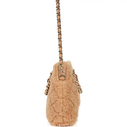 Chanel Small Coco Crossbody Bag in Beige Shearling Gold Hardware - NEESTRA