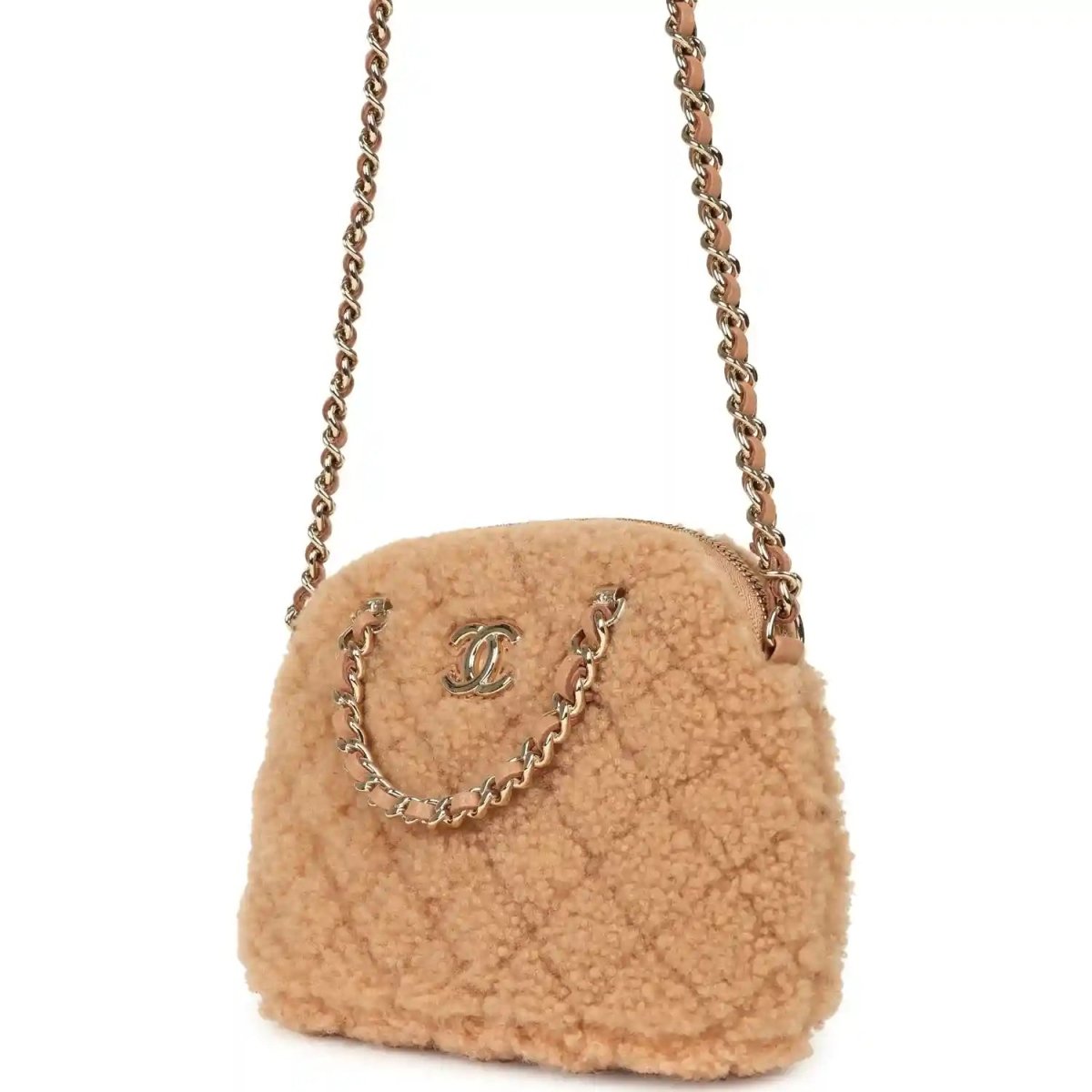 Chanel Small Coco Crossbody Bag in Beige Shearling Gold Hardware - NEESTRA