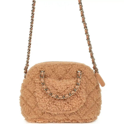Chanel Small Coco Crossbody Bag in Beige Shearling Gold Hardware - NEESTRA