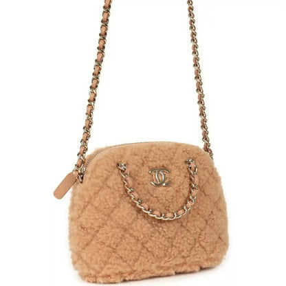 Chanel Small Coco Crossbody Bag in Beige Shearling Gold Hardware - NEESTRA