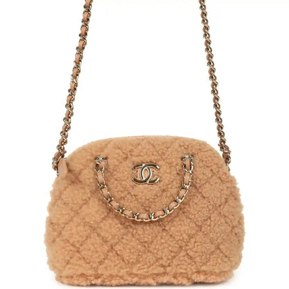 Chanel Small Coco Crossbody Bag in Beige Shearling Gold Hardware - NEESTRA