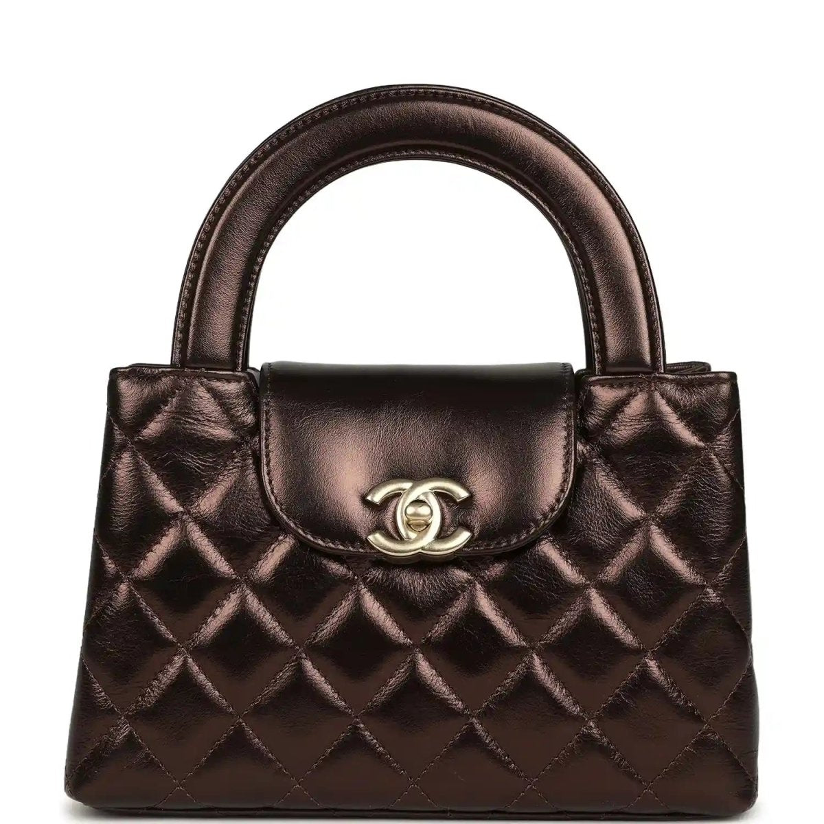 Chanel Small Kelly Shopper Bag in Metallic Dark Bronze Calfskin - NEESTRA