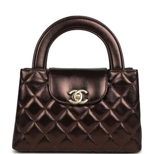 Chanel Small Kelly Shopper Bag in Metallic Dark Bronze Calfskin - NEESTRA