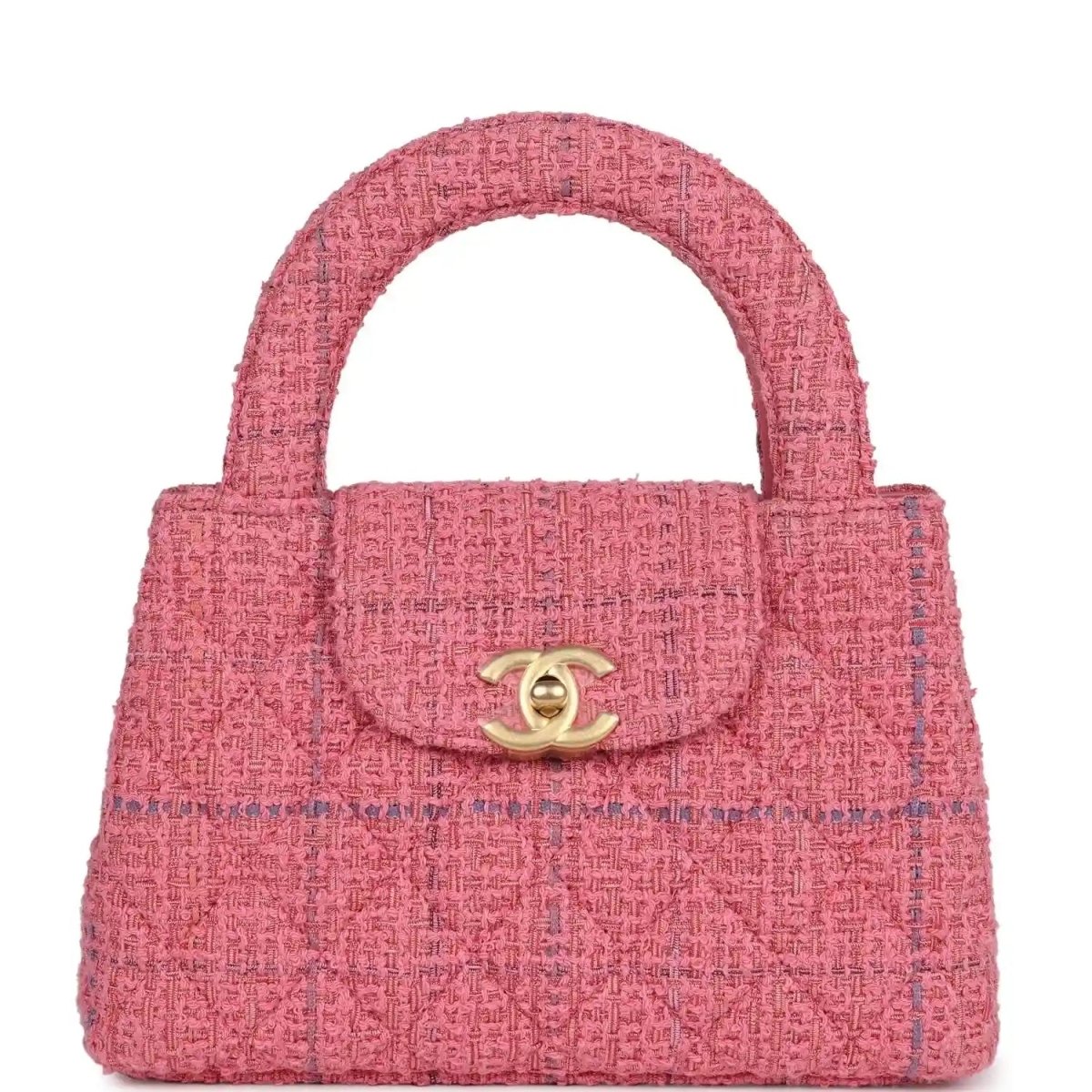 Chanel Small Kelly Shopper Bag in Pink Tweed Brushed Gold - NEESTRA
