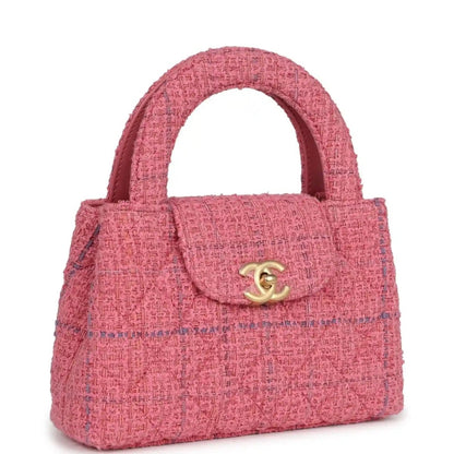 Chanel Small Kelly Shopper Bag in Pink Tweed Brushed Gold - NEESTRA