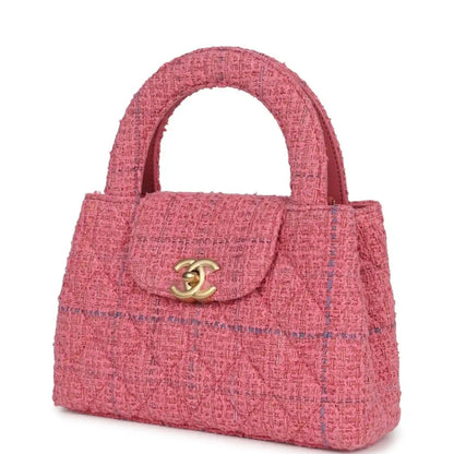 Chanel Small Kelly Shopper Bag in Pink Tweed Brushed Gold - NEESTRA
