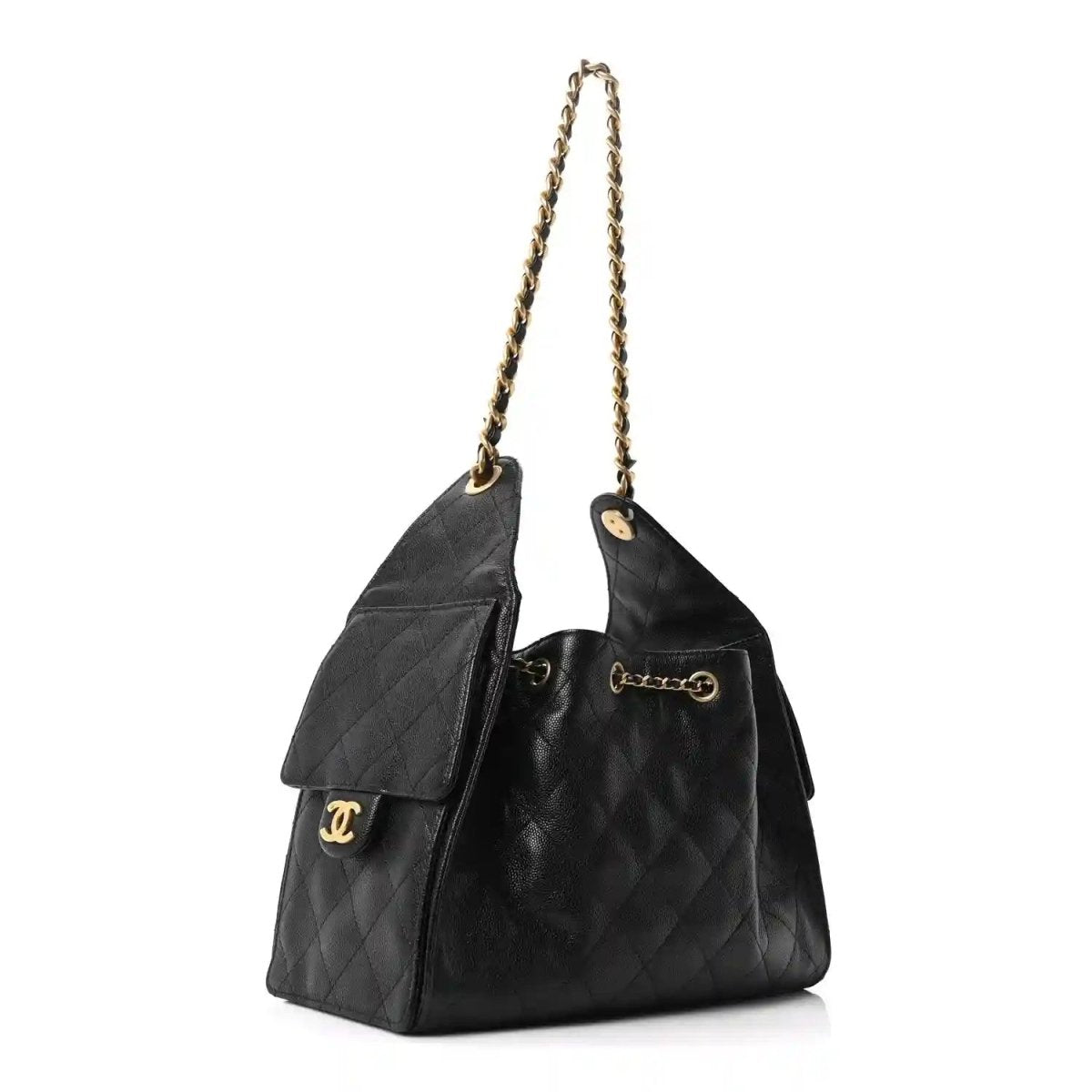 Chanel Small Quilted Caviar Leather Handbag with Gold Hardware - NEESTRA