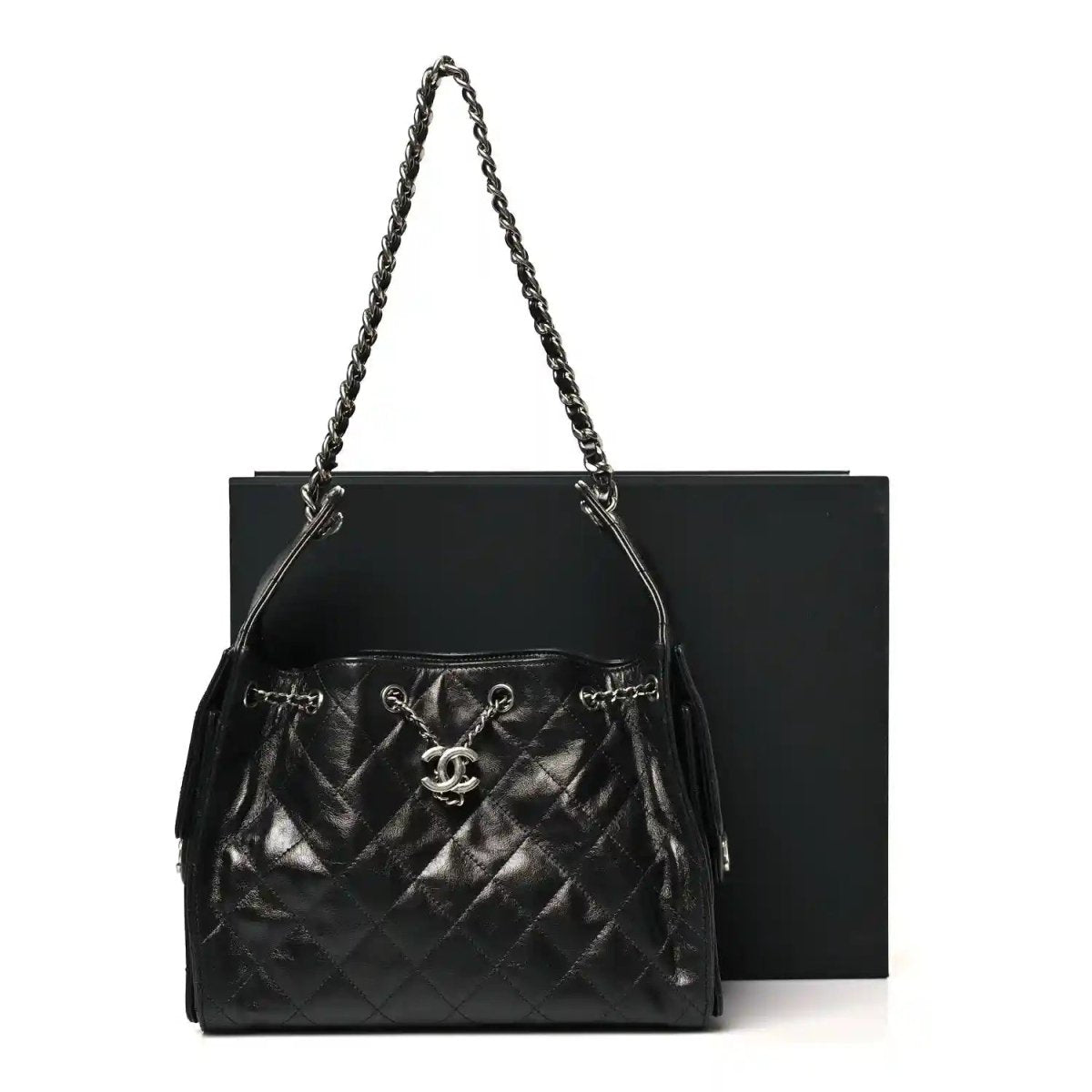 Chanel Small Quilted Shiny Crumpled Calfskin 25 Handbag Black - NEESTRA