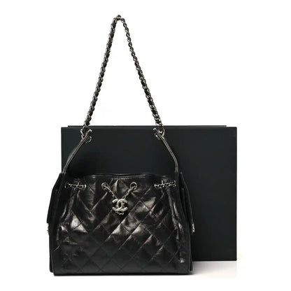 Chanel Small Quilted Shiny Crumpled Calfskin 25 Handbag Black - NEESTRA
