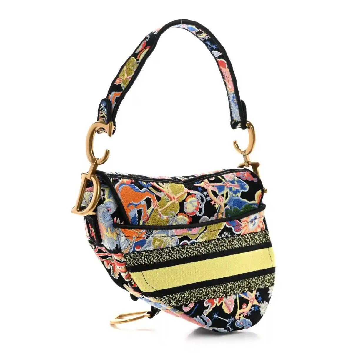 Christian Dior Black Canvas Embroidered Zodiac Fantastico Saddle Bag - NEESTRA